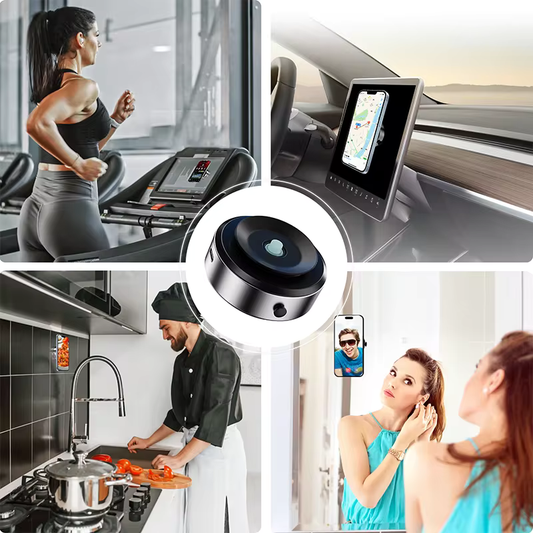 Biohale 360° magnetic phone stand holding a phone on a car dashboard